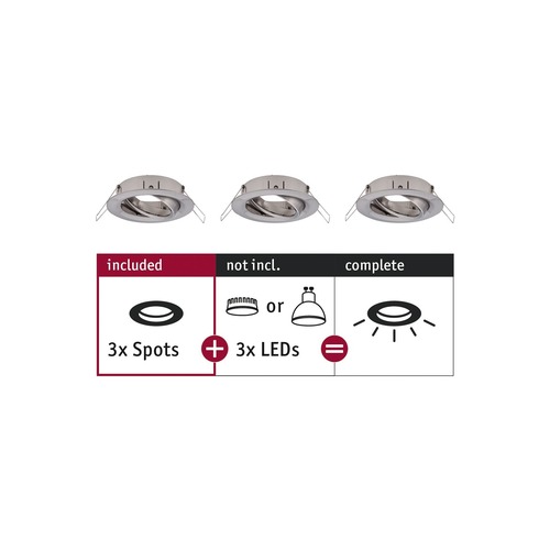 Kruhová - P 92485 Vestavné svítidlo Choose spot výklopné  set max. 3x10W kov kartáčovaný 230V - PAULMANN - foto 1