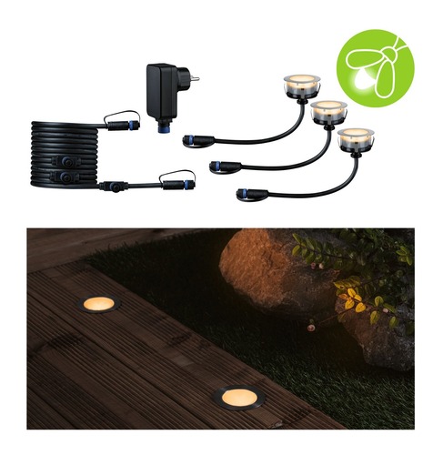 Zapuštěná - P 94722 Plug &amp; Shine LED zemní svítidlo Floor základní sada neláká hmyz IP67 2200K 3x2W 21VA stříbrná - PAULMANN - foto 1