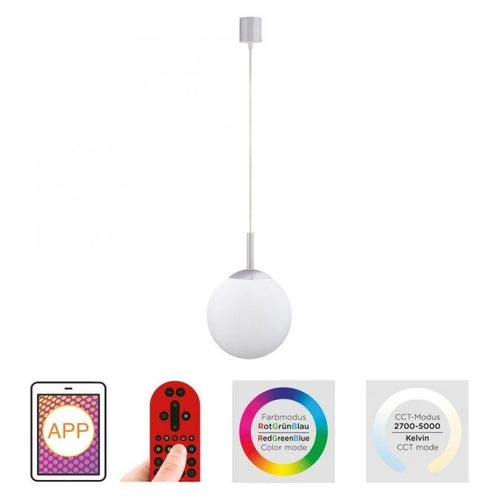 Koule - LD 22072-55 Ls-BOLO LED závěsné svítidlo Smarthome průměr 20cm stříbrná stmívatelné s aplikací dálkový ovladač Tuya RGB/2700-5000K - JUST LIGHT - foto 1
