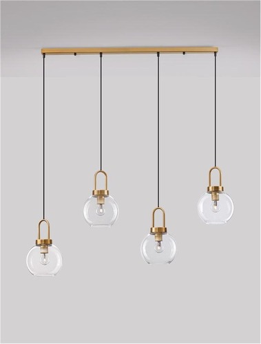 Podélná - NV 9241180 Závěsné svítidlo IRVINE čiré sklo černý kabel mosazný zlatý kov E27 4x12W 230V IP20 bez žárovky - NOVA LUCE - foto 1