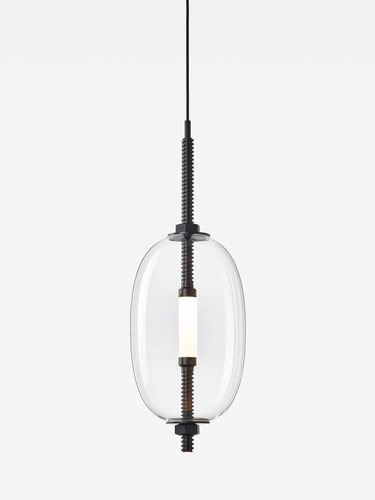 Dekorativní - BRO PC01388_011 Závěsné svítidlo UNDER PRESSURE VERTICAL LITTLE transparentní sklo lesklé bez dekoru / černý lak / kabel černý - BROKIS - foto 1