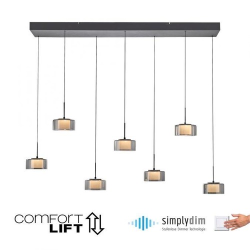 Dekorativní - PN 2115-18 Závěsné svítidlo LED RIKA 7 ramenné černá nastavitelná výška Comfort Lift SimplyDim 3000K - PAUL NEUHAUS - foto 1