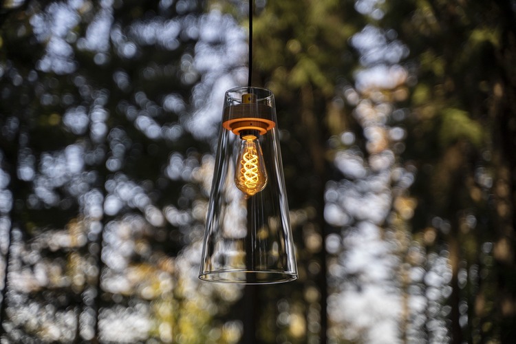 Kónická - YD EL-S-E27/CZT Závěsné svítidlo Element Easy Small | tmavý dub, zlatá patice, foukané sklo čiré - YOURDESIGN - foto 1