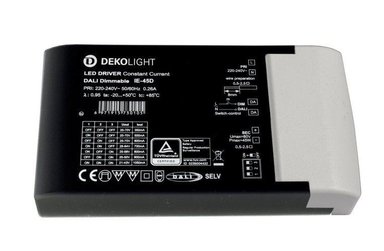 Stabilizovaný proud - IMPR 862192 Deko-Light napájení BASIC, DIM, Multi CC, IE-45D konstantní proud 350/400/500/600/700/800/900/1000 mA IP20 stmívatelné 25-70V DC 8,75-45,00 W - foto 1