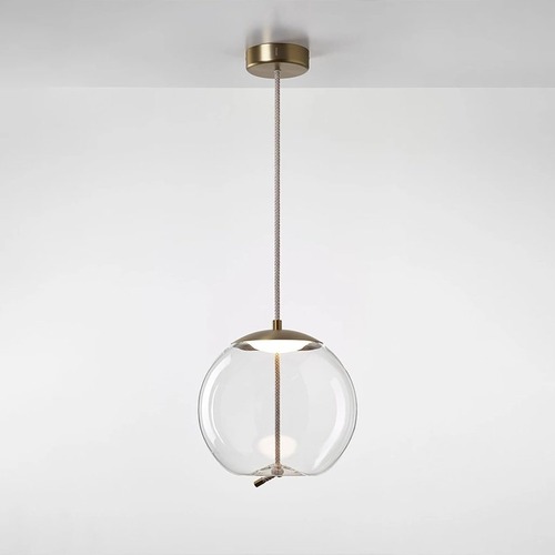 Koule - BRO PC01035_098 Závěsné svítidlo KNOT SMALL SFERA sklo transparentní / montura + baldachýn broušená champagne lak / provaz přírodní - BROKIS A - foto 1