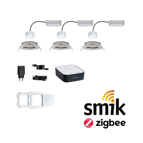 Hranatá - P 5180 Startovací sada Smart Home smik Gateway nástěnný ovladač + LED vestavné svítidlo Nova Plus Coin základní sada výklopné měnitelná bílá - PAULMANN - foto 1