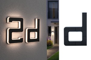 Nástěnná - P 94653 Solární LED domovní číslo a svítidlo písmeno D vč. vyměnitelné nabíjecí baterie IP44 3000K černá - PAULMANN