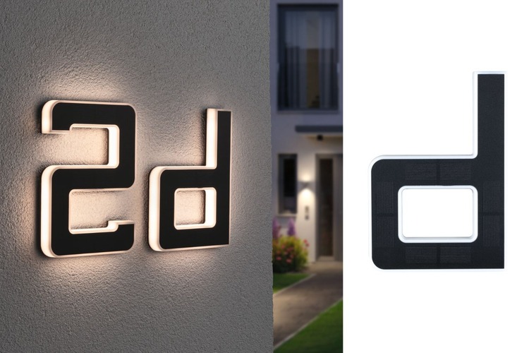 Nástěnná - P 94653 Solární LED domovní číslo a svítidlo písmeno D vč. vyměnitelné nabíjecí baterie IP44 3000K černá - PAULMANN - foto 1