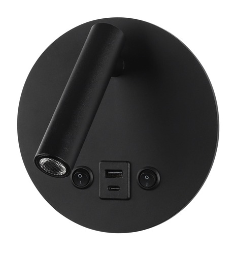 LED nástěnné svítidla - LED nástěnné svítidlo 8W s přepínačem ON/OFF + USB černá - foto 1
