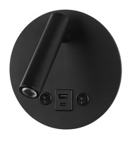 LED nástěnné svítidla - LED nástěnné svítidlo 8W s přepínačem ON/OFF + USB černá