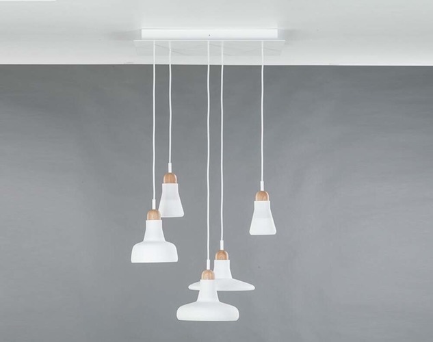 Vícečetná - BRO PC00931_073 Závěsné svítidlo SHADOWS set 5x triplex opál sklo / dub evropský bezbarvý / textil. kabel bílý - BROKIS - foto 1