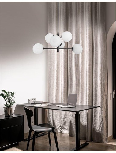 Dekorativní - NV 9100361 Závěsné svítidlo IMPERO bílé matné sklo černý kov E14 6x5W IP20 bez žárovky - NOVA LUCE - foto 1