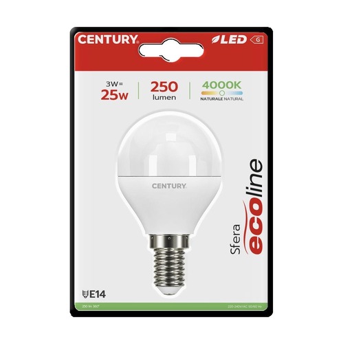E14 - CEN ELH1G-031440BL LED ECOLINE MINI GLOBE 3W E14 4000K 220d - CENTURY - foto 1