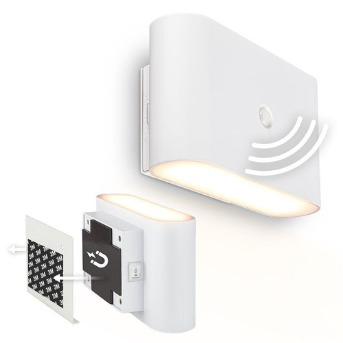 Nepřímé osvětlení - BRI 3878016 Chat nástěnné svítidlo - 3W, 270lm, bezdrátová, LED, s pohybovým čidlem, bílé - BRILONER - foto 1