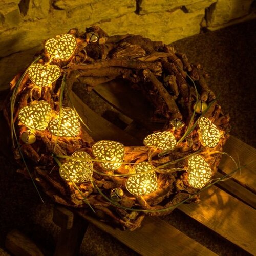 LED osvětlení na BATERIE - DLED ML01W DecoLED LED světelný řetěz, kovová srdce - foto 1