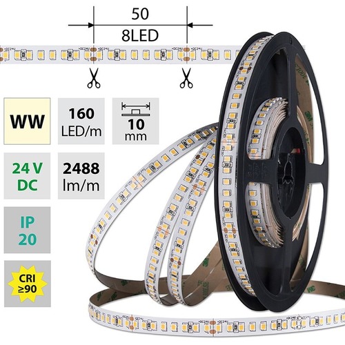 Pracovní osvětlení - ML-126.888.60.9-02000.1000X03 VÝPRODEJ - LED pásek WW 160LED/m 38,4W/24V 4976lm IP20 délka 2m vodič A 1,0m - foto 1
