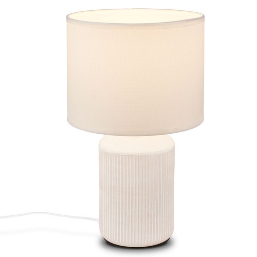 Stolní lampy dekorační - BRILO 7539016 Ino stolní lampička, látkové stínidlo, keramický podstavec, 22x37,5 cm (DxH), bílé - BRILO - foto 1