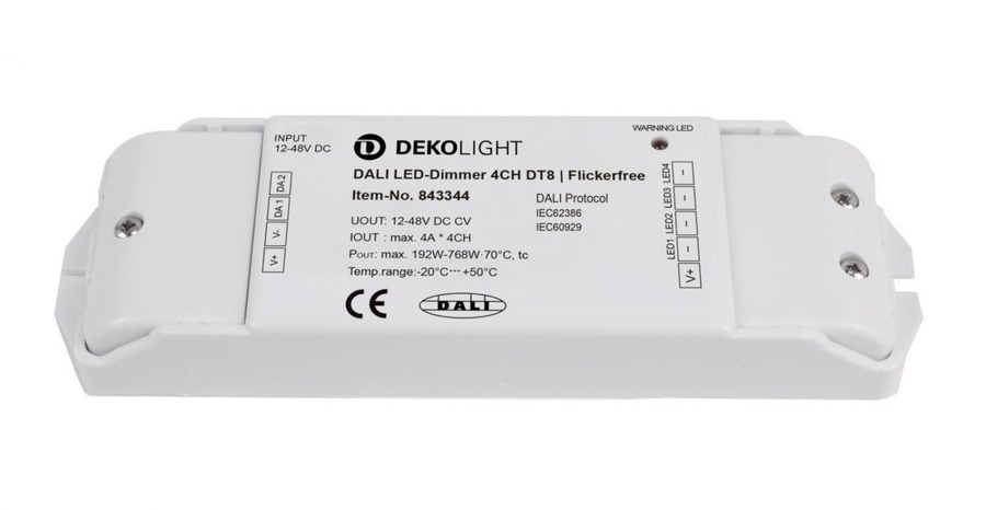 Ovladače a stmívače pro jednobarevné LED pásky - IMPR 843344 Deko-Light nízkonapěťový DALI stmívač (CV, DC) - DALI 2 PWM stmívač CV 4CH, 12-48V, 4A/kanál, DT - foto 1