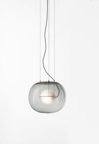 Dekorativní - BRO PC01335_004 Závěsné svítidlo BIG ONE SMALL šedá kouřová lesklá / triplex, stříbrný elox, baldachýn broušená nerez ocel, černý kabel, DIM LED 15W 2700K - BROKIS - foto 1