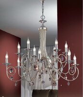 Vícečetná - OR LU 1670/6+6 STŘÍ Závěsné svítidlo matné stříbro, Swarovski závěsy, průměr 106 cm - ORION