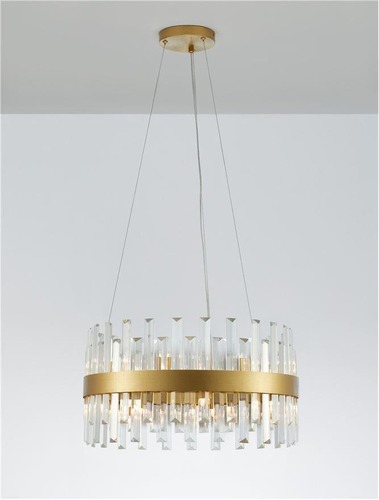 Kruhová - NV 9695218 Závěsné svítidlo CROWN saténový zlatý kov čirý křišťál (48 ks) G9 7x5W 230V IP20 bez žárovky - NOVA LUCE - foto 1
