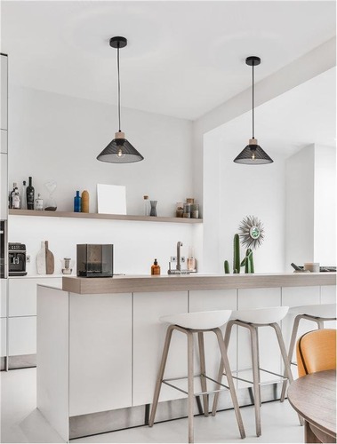 Kónická - NV 9620128 Závěsné svítidlo IAN matný černý kov přírodní dřevo E27 1x12W 230V bez žárovky IP20 - NOVA LUCE - foto 1