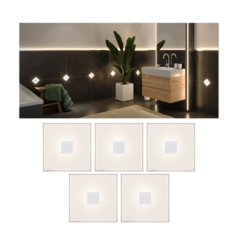 Zapuštěná - P 78402 LumiTiles LED dlaždice čtvercová 5ks sada IP44 100x10mm 230/12V 5x0,8W 2700K bílá umělá hmota/hliník - PAULMANN - foto 1
