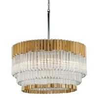 Kruhová - HVLG 220-48-CE Závěsné svítidlo CHARISMA ocel/hliník/křišťál zlatá/čirá E14 8x40W - HUDSON VALLEY (Corbettt)
