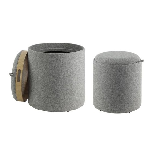 Ostatní - EG 424022 Taburet MASHIKE (sada 2ks) dřevo / šedá látka 424022 - LIVING - foto 1