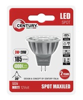 GU4 - CEN K12XLED-300440BL LED spot MAXILED 3W 12VDC/AC MR11 4000K 185Lm 30d ?35x38mm IP20 BL - CENTURY