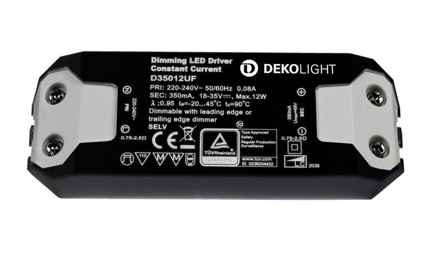 Stabilizovaný proud - IMPR 862203 Deko-Light LED-napájení BASIC, DIM, CC, D350012UF/12W konstantní proud 350 mA IP20 stmívatelné 18-35V DC 6,30-12,00 W - LIGHT IMPRESSIONS - foto 1
