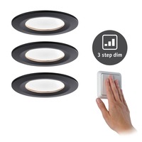 Koupelnová - P 94474 LED vestavné svítidlo Nova kruhové 3x6,5W černá/mat nevýklopné 3-krokové-stmívatelné 3ks sada - PAULMANN