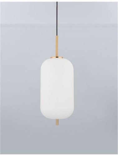 Koule - NV 9624062 Závěsné svítidlo LATO opálové sklo antický mosazný kov černý kabel E27 1x12W 230V IP20 bez žárovky - NOVA LUCE - foto 1