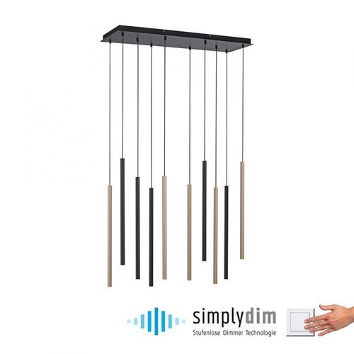 Vícečetná - PN 2110-18 FLUTE LED závěsné svítidlo černá matná mosaz 10 ramenné stmívatelné paměťová funkce SimplyDim 3000K - PAUL NEUHAUS - foto 1