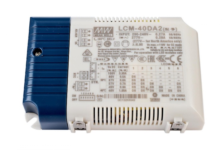 Stabilizovaný proud - IMPR 862247 Meanwell LED-napájení DIM, Multi CC, LCM-40DA2 / DALI2 + DALI1 konstantní proud 350/500/600/700/900/1050 mA IP20 stmívatelné 2-100V DC 42,00 W - LIGHT IMPRESSIONS - foto 1