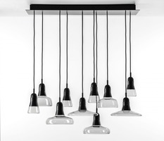 Vícečetná - BRO PC00921_025 Shadows set rectangular large, závěsné svítidlo, ručně foukané sklo, kouřová šedá / černý dub / černý kabel, 10x5W LED GU10 dim, 100x36cm - BROKIS A