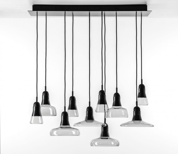 Vícečetná - BRO PC00921_025 Shadows set rectangular large, závěsné svítidlo, ručně foukané sklo, kouřová šedá / černý dub / černý kabel, 10x5W LED GU10 dim, 100x36cm - BROKIS A - foto 1