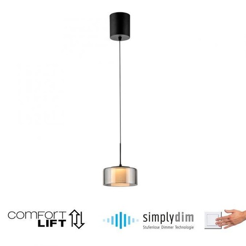 Subtilní - PN 2112-18 Závěsné svítidlo LED RIKA 1 ramenné černá nastavitelná výška Comfort Lift SimplyDim 3000K - PAUL NEUHAUS - foto 1