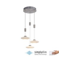 Vícečetná - PN 2082-55 LAUTADA LED závěsné svítidlo 3 ramenné, kruhové, stříbrná barva, stmívatelné, nastavitelná výška SimplyDim 3000K - PAUL NEUHAUS