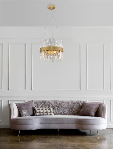 Kruhová - NV 9695219 Závěsné svítidlo CROWN saténový zlatý kov čirý křišťál (30 ks) G9 5x5W 230V IP20 bez žárovky - NOVA LUCE - foto 1