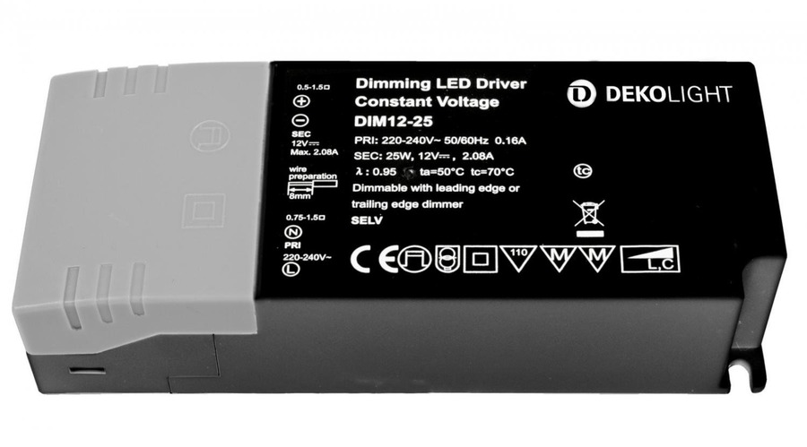 Stabilizované napětí - IMPR 862240 Deko-Light LED-napájení BASIC, DIM, CV, 12V 2,5-25W konstantní napětí 200-2080 mA IP20 stmívatelné 12V DC 2,50-25,00 W - LIGHT IMPRESSIONS - foto 1