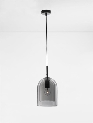 Válec - NV 9236700 Závěsné svítidlo VELOR dvouvrstvé kouřové sklo černý kabel černá kovová základna E27 1x12W 230V IP20 bez žárovky - NOVA LUCE - foto 1