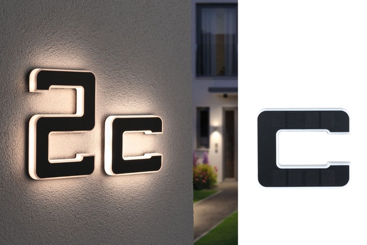 Nástěnná - P 94652 Solární LED domovní číslo a svítidlo písmeno C vč. vyměnitelné nabíjecí baterie IP44 3000K černá - PAULMANN - foto 1