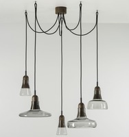 Vícečetná - BRO PC00891_084 Shadows set free, závěsné svítidlo, ručně foukané sklo, kouřová šedá / voskovaný dub / černý kabel, 5x5W LED GU10 dim - BROKIS A