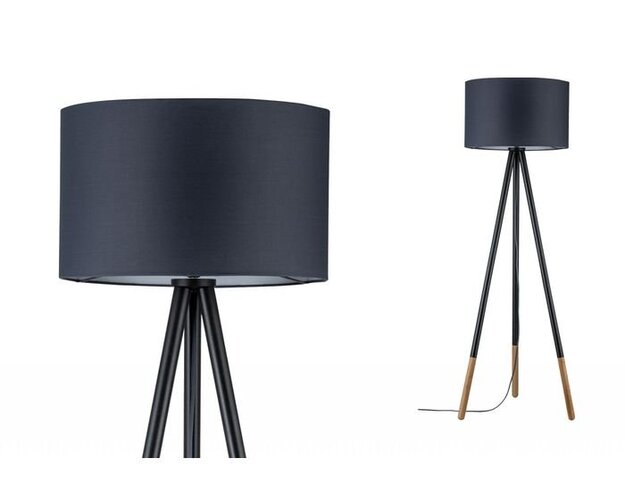 Stojací lampy - P 79633 Stojací lampa Neordic Rurik látkové stínidlo šedé / dřevo - PAULMANN - foto 1