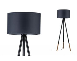 Stojací lampy - P 79633 Stojací lampa Neordic Rurik látkové stínidlo šedé / dřevo - PAULMANN