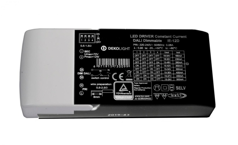Stabilizovaný proud - IMPR 862190 Deko-Light napájení BASIC, DIM, Multi CC, IE-12D konstantní proud 180/230/260/300/350/400/450/500 mA IP20 stmívatelné 12-67V DC 4,00-12,00 W - foto 1