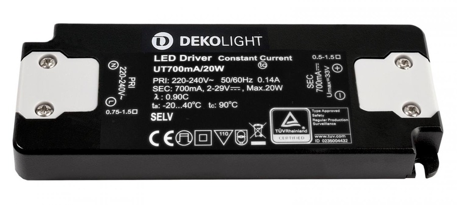 Stabilizovaný proud - IMPR 862228 Deko-Light LED-napájení FLAT, CC, UT700mA/20W konstantní proud 700 mA IP20 2-29V DC 1,40-20,00 W - foto 1