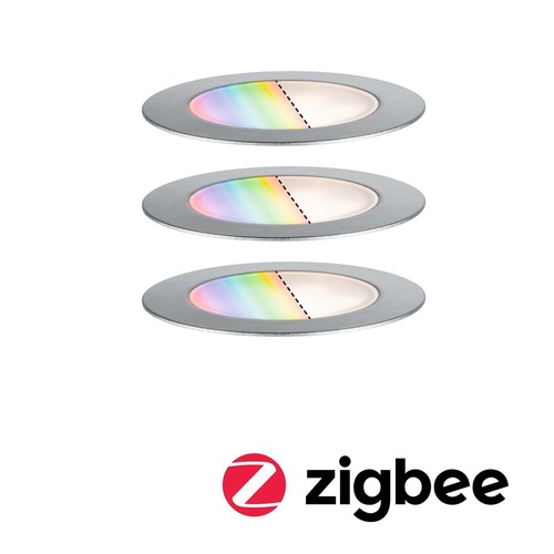 Zapuštěná - P 94752 Plug &amp; Shine LED zemní svítidlo Smart Home Zigbee Floor RGBW 3ks sada IP67 RGBW 3x2W 21VA ocel - PAULMANN - foto 1