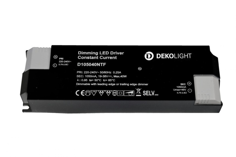 Stabilizovaný proud - IMPR 862209 Deko-Light napájení BASIC, DIM, CC, D105040NTF/40W konstantní proud 1050 mA IP20 stmívatelné 19-38V DC 20,00-40,00 W - LIGHT IMPRESSIONS - foto 1